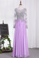 A Line Long Sleeves Scoop Chiffon Prom Dresses With Applique