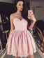 A-Line/Princess Sweetheart Lace Satin Short/Mini Dresses
