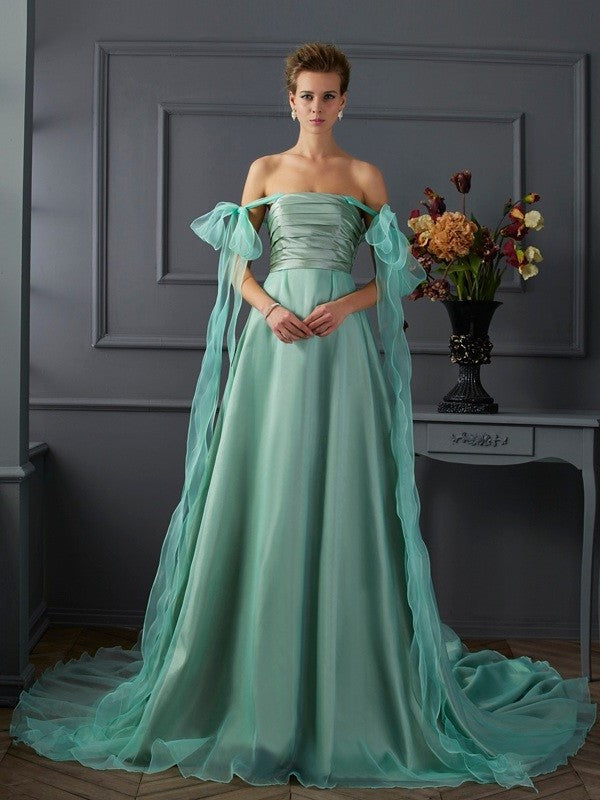 Shoulder Sleeveless the Off A-Line/Princess Long Taffeta Dresses
