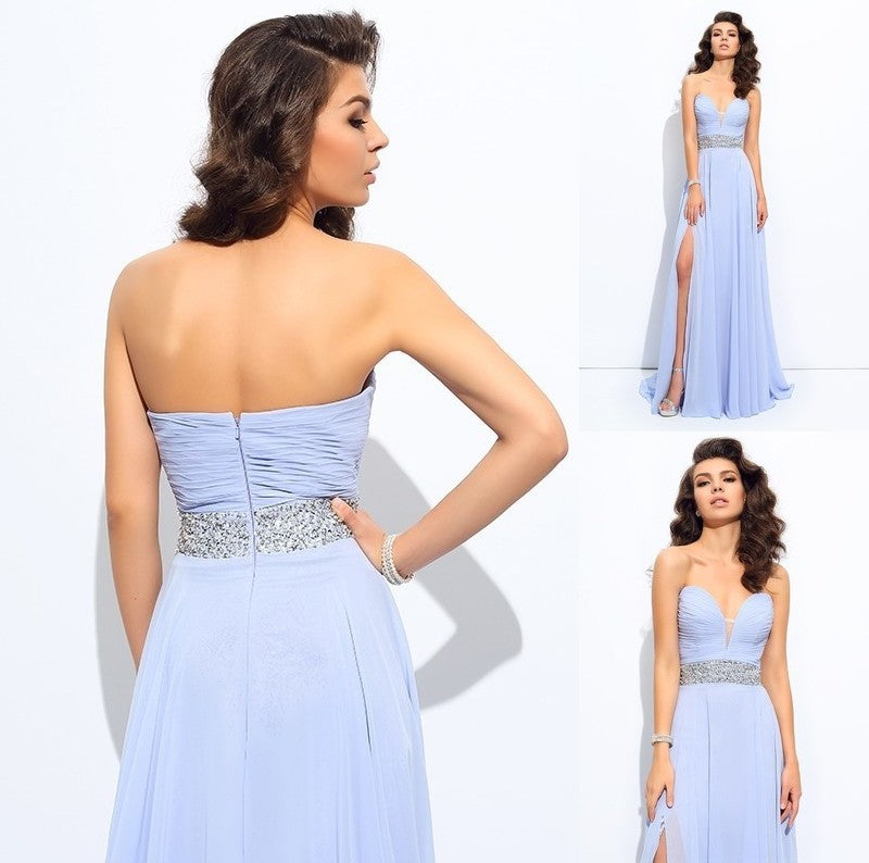 Beading Sweetheart A-line/Princess Sleeveless Long Chiffon Dresses