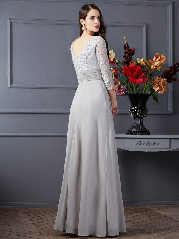 V-neck A-Line/Princess of Chiffon Sleeves Mother 3/4 Long Applique the Bride Dresses