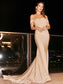 Sleeveless Ruched Jersey Trumpet/Mermaid Off-the-Shoulder Sweep/Brush Train Dresses