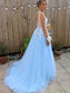 Train Sweep/Brush V-neck Sleeveless A-Line/Princess Applique Tulle Dresses