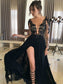 Long Sleeves Sheer Lace A-Line/Princess Neck Floor-Length Chiffon Dresses