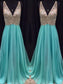 A-Line/Princess Sleeveless V-neck Beading Floor-Length Chiffon Dresses