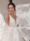 A-Line/Princess V-neck Sweep/Brush Applique Tulle Sleeveless Train Wedding Dresses
