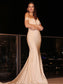 Sleeveless Ruched Jersey Trumpet/Mermaid Off-the-Shoulder Sweep/Brush Train Dresses